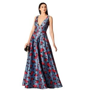 eShakti Blue and Red Floral Wedding Dress